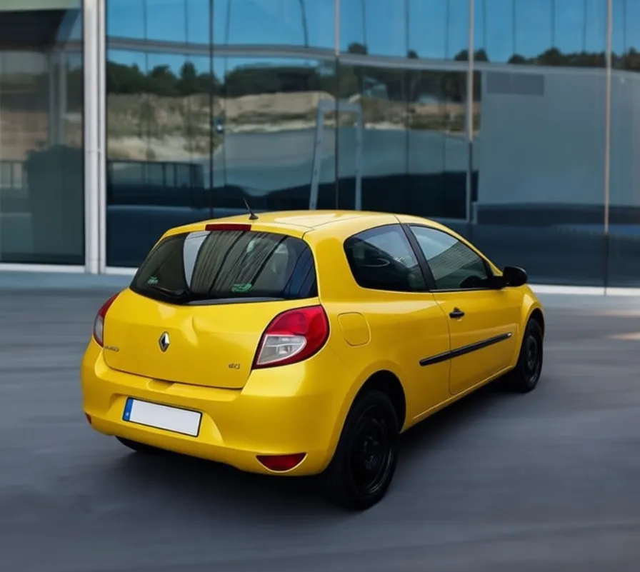 Yellow hot hatch placed in a showroom scene