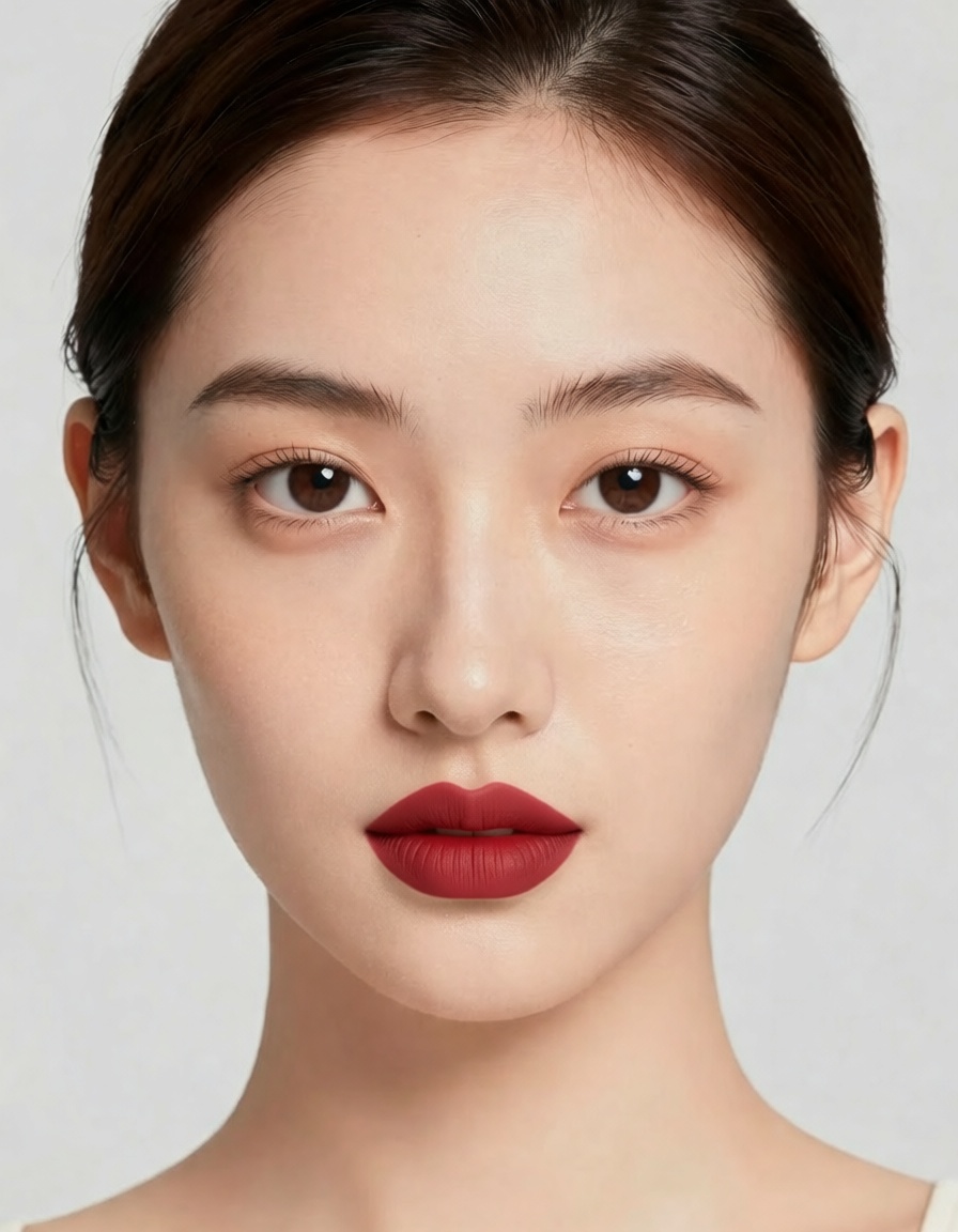 Model, cherry red lip