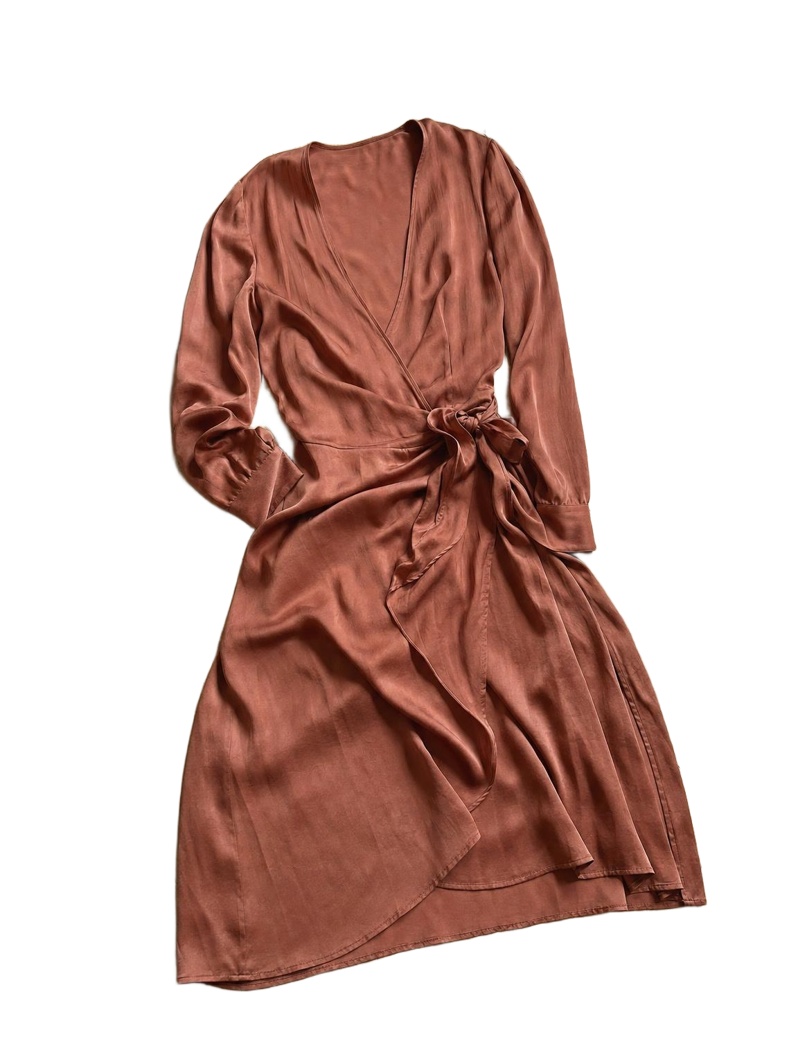 Terracotta wrap dress on transparent