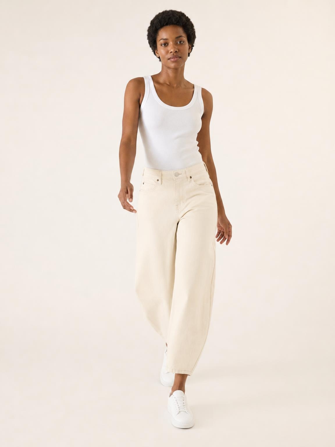 Slim Black woman, walking catalog still