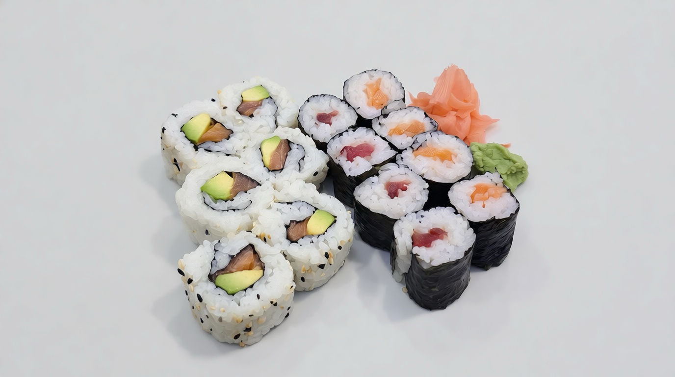 Sushi on a clean neutral studio background