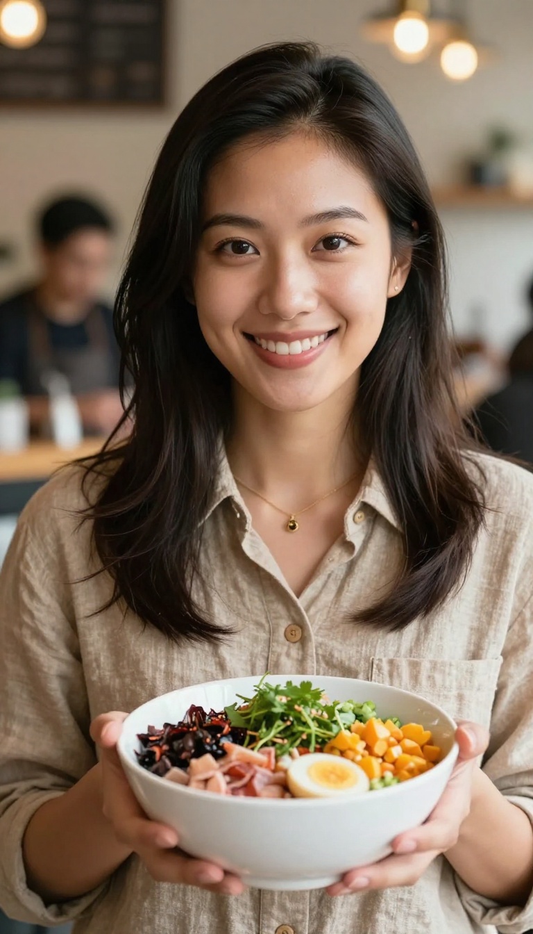 Woman holding a poke bowl