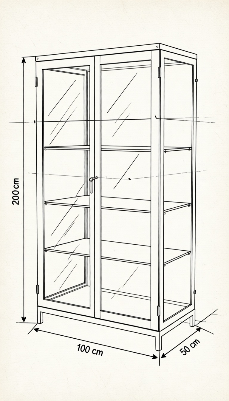 Technical sketch of the cabinet with dimensions