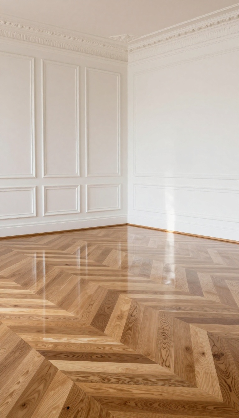 Original empty room with herringbone parquet