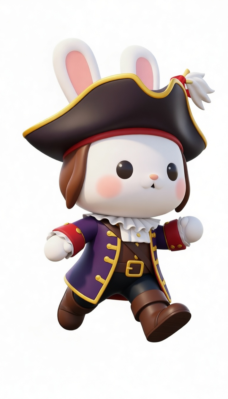 White bunny mascot as a pirate captain