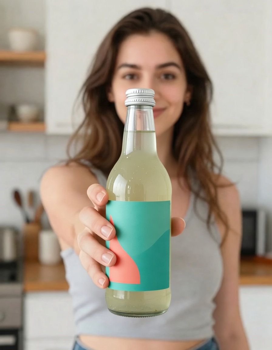 33cl glass drink bottle held toward camera
